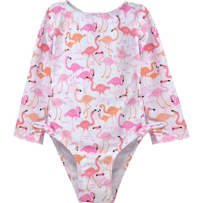 UPF 50+ Charlie L/S Rash Guard Swimsuit, Flamingo Love