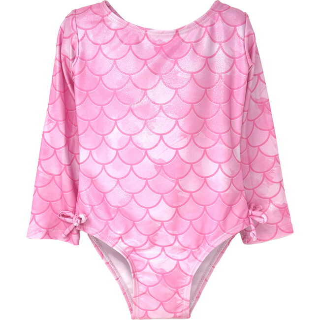 UPF 50+ Charlie L/S Rash Guard Swimsuit, Pixie Scales Pink