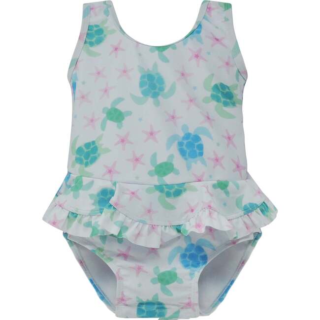 UPF 50+  Stella Infant Ruffle Swimsuit, Starry Sea Turtle