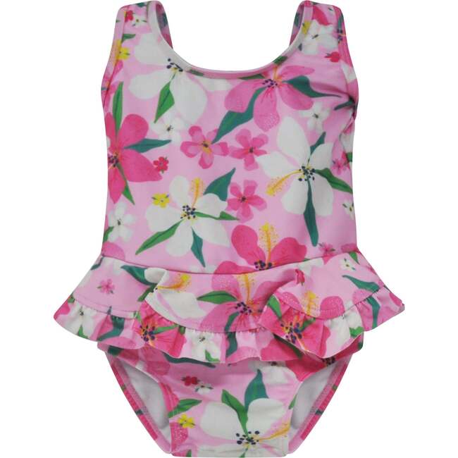 UPF 50+  Stella Infant Ruffle Swimsuit, Hibiscus Dream