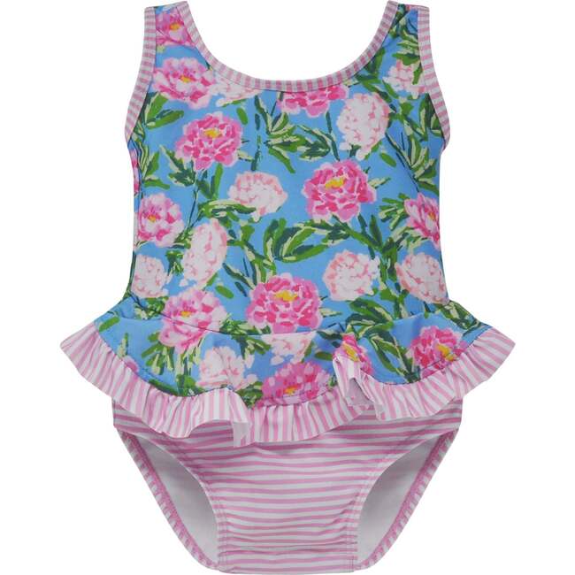 UPF 50+  Stella Infant Ruffle Swimsuit, Peony Patch