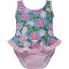 UPF 50+ Stella Infant Ruffle Swimsuit, Peony Patch - One Pieces - 1 - thumbnail