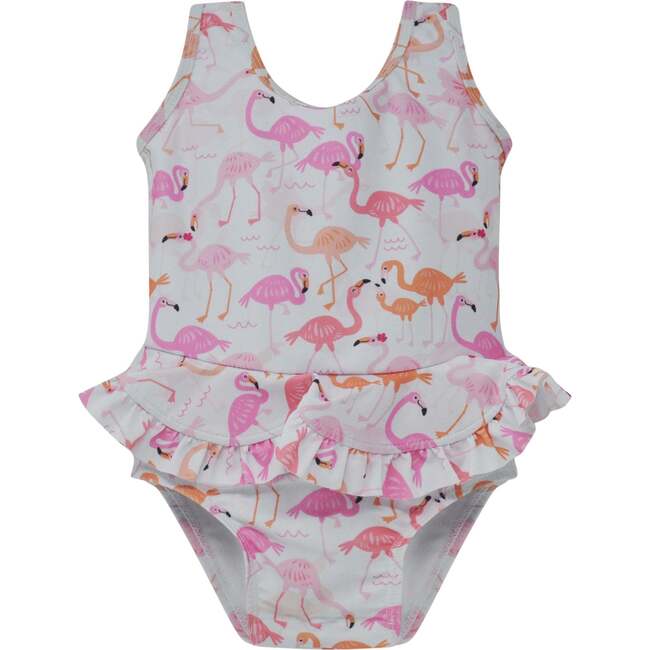 UPF 50+  Stella Infant Ruffle Swimsuit, Flamingo Love