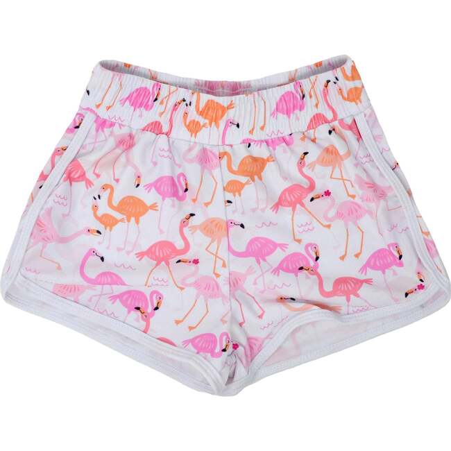 UPF 50+  Morgan Retro Swim Shorts, Flamingo Love