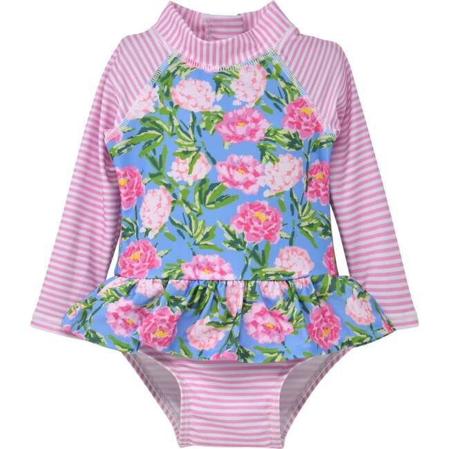 UPF 50+  Alissa Infant Ruffle Rash Guard Swimsuit, Peony Patch
