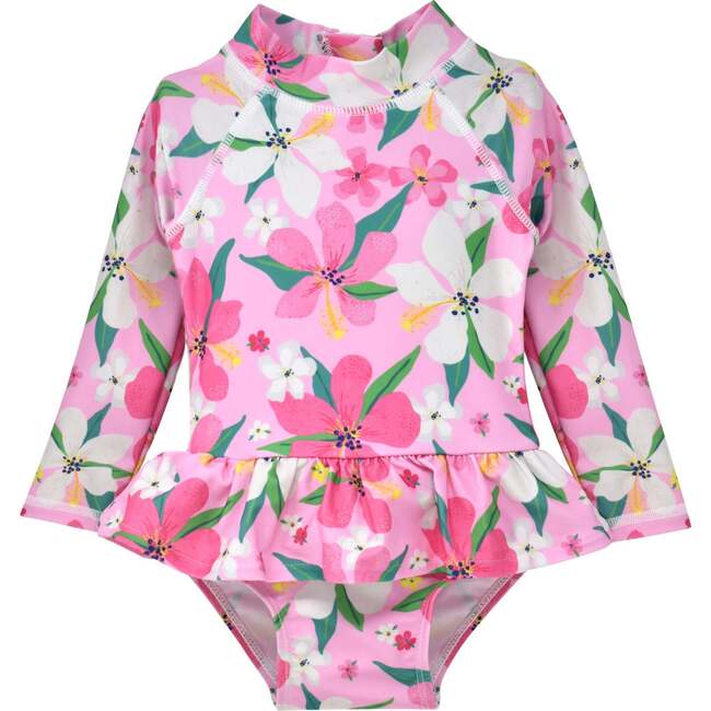 UPF 50+  Alissa Infant Ruffle Rash Guard Swimsuit, Hibiscus Dream