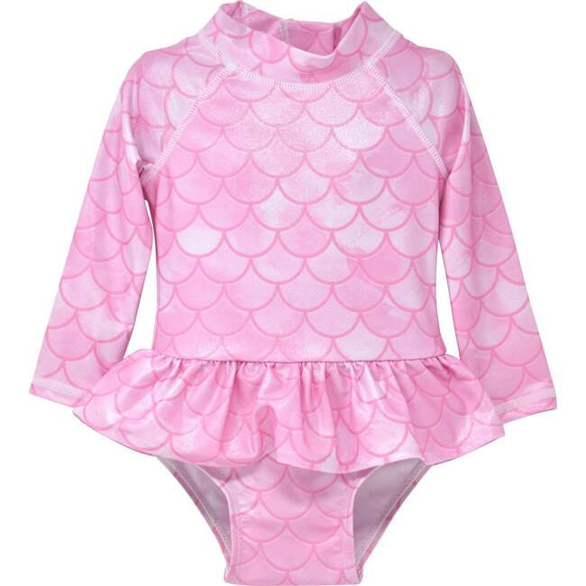 UPF 50+  Alissa Infant Ruffle Rash Guard Swimsuit, Pixie Scales Pink