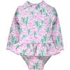 UPF 50+  Alissa Infant Ruffle Rash Guard Swimsuit, Artsy Palms Pink - One Pieces - 1 - thumbnail