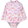 UPF 50+  Alissa Infant Ruffle Rash Guard Swimsuit, Flamingo Love - One Pieces - 1 - thumbnail