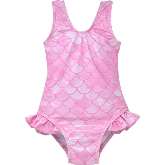 UPF 50+   Delaney Hip Ruffle Swimsuit, Pixie Scales Pink