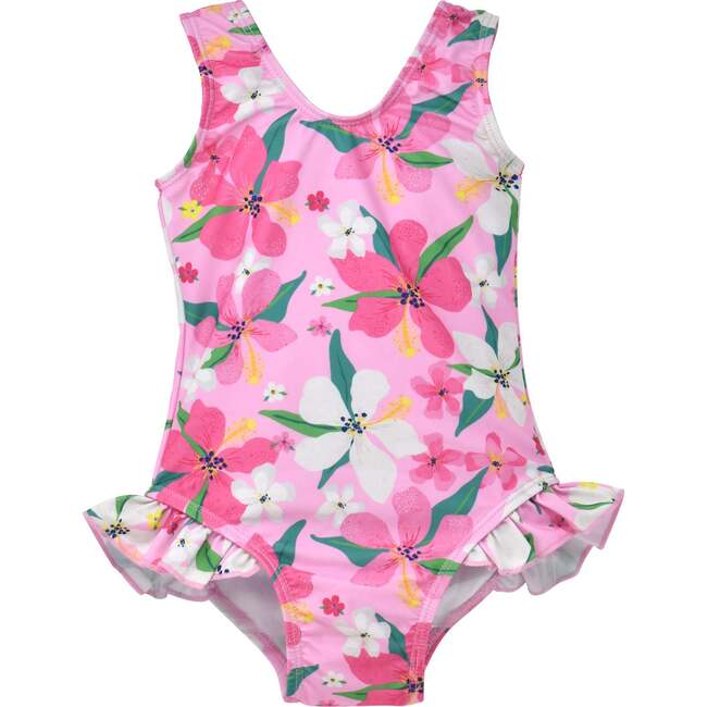 UPF 50+   Delaney Hip Ruffle Swimsuit, Hibiscus Dream