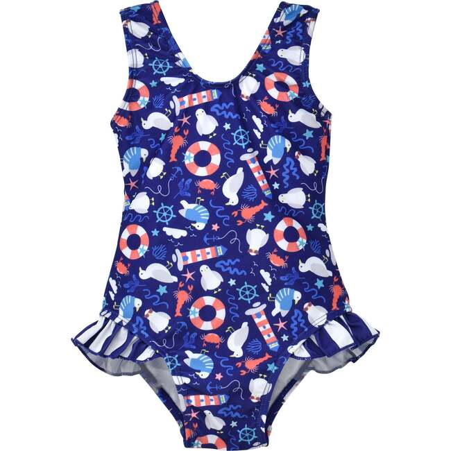UPF 50+   Delaney Hip Ruffle Swimsuit, Seagull Shores