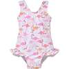 UPF 50+ Delaney Hip Ruffle Swimsuit, Flamingo Love - One Pieces - 1 - thumbnail