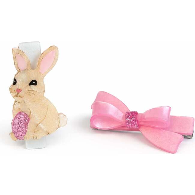 Bunny & Pink Satin Bow Hair Clips