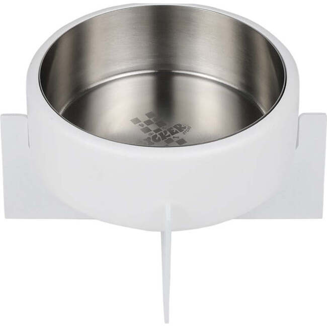 Intersecta Concrete and Stainless Steel Bowl 16oz (2 Cups) with Metal Stand Pet Feeder, White