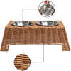 Serenity 6.9" Elevated Wicker Pet Feeder with 18oz (2.2 Cups) 2-Stainless Steel Bowls, Brown - Pet Bowls & Feeders - 2