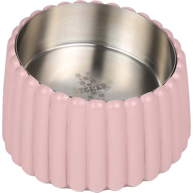 Ripple Ridge Slanted Concrete and Stainless Steel Bowl 16oz (2 Cups) Pet Feeder, Pink