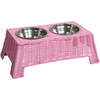 Serenity 6.9" Elevated Wicker Pet Feeder with 18oz (2.2 Cups) 2-Stainless Steel Bowls, Pink - Pet Bowls & Feeders - 1 - thumbnail