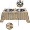 Serenity 6.9" Elevated Wicker Pet Feeder with 18oz (2.2 Cups) 2-Stainless Steel Bowls, Almond - Pet Bowls & Feeders - 2