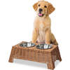 Serenity 6.9" Elevated Wicker Pet Feeder with 18oz (2.2 Cups) 2-Stainless Steel Bowls, Brown - Pet Bowls & Feeders - 3