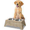 Serenity 6.9" Elevated Wicker Pet Feeder with 18oz (2.2 Cups) 2-Stainless Steel Bowls, Almond - Pet Bowls & Feeders - 3