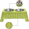 Serenity 6.9" Elevated Wicker Pet Feeder with 18oz (2.2 Cups) 2-Stainless Steel Bowls, Light Green - Pet Bowls & Feeders - 2 - thumbnail