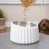 Ripple Ridge Slanted Concrete and Stainless Steel Bowl 16oz (2 Cups) Pet Feeder, White - Pet Bowls & Feeders - 2 - thumbnail