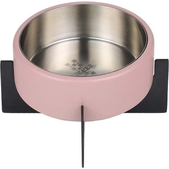 Intersecta Concrete and Stainless Steel Bowl 16oz (2 Cups) with Metal Stand Pet Feeder, Pink/Black