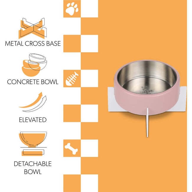 Intersecta Concrete and Stainless Steel Bowl 16oz (2 Cups) with Metal Stand Pet Feeder, Pink/White - Pet Bowls & Feeders - 4