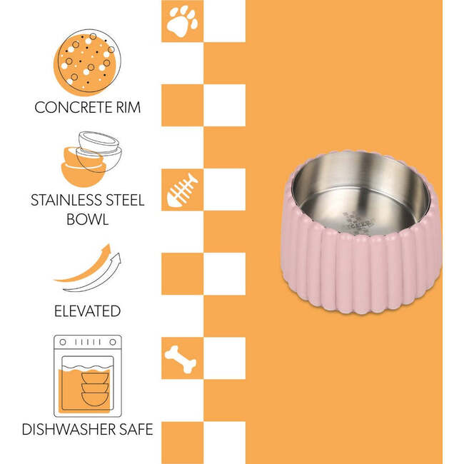 Ripple Ridge Slanted Concrete and Stainless Steel Bowl 16oz (2 Cups) Pet Feeder, Pink - Pet Bowls & Feeders - 4