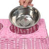 Serenity 6.9" Elevated Wicker Pet Feeder with 18oz (2.2 Cups) 2-Stainless Steel Bowls, Pink - Pet Bowls & Feeders - 5