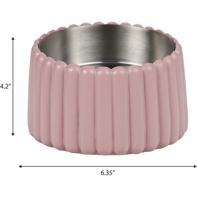 Ripple Ridge Slanted Concrete and Stainless Steel Bowl 16oz (2 Cups) Pet Feeder, Pink - Pet Bowls & Feeders - 5