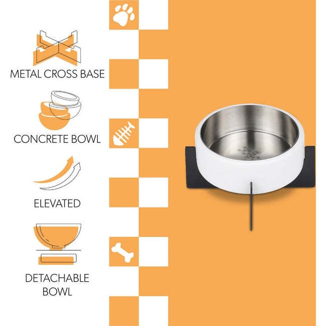 Intersecta Concrete and Stainless Steel Bowl 16oz (2 Cups) with Metal Stand Pet Feeder, White/Black - Pet Bowls & Feeders - 4
