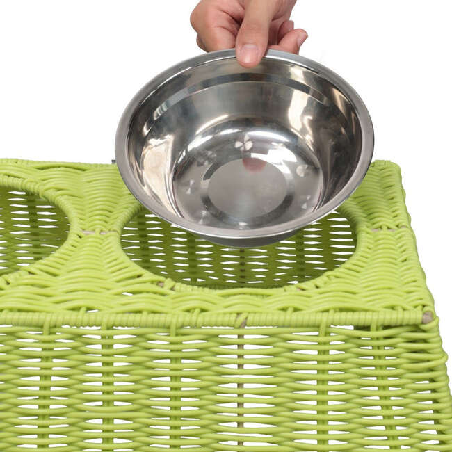 Serenity 6.9" Elevated Wicker Pet Feeder with 18oz (2.2 Cups) 2-Stainless Steel Bowls, Light Green - Pet Bowls & Feeders - 5