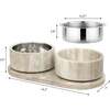 Marbre Modern Weighted Double Marble and Stainless Steel Bowl 12oz (1.5 Cups) Feeder with Non-Slip Marble Tray Set, Gray/Brown - Pet Bowls & Feeders - 5