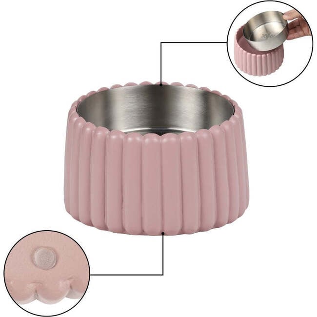 Ripple Ridge Slanted Concrete and Stainless Steel Bowl 16oz (2 Cups) Pet Feeder, Pink - Pet Bowls & Feeders - 6