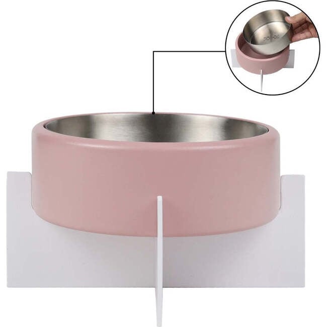 Intersecta Concrete and Stainless Steel Bowl 16oz (2 Cups) with Metal Stand Pet Feeder, Pink/White - Pet Bowls & Feeders - 6
