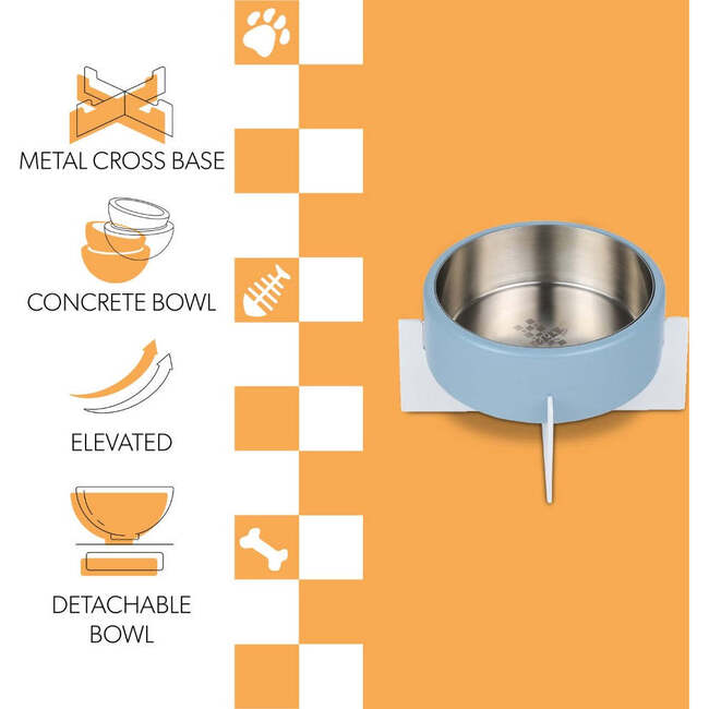 Intersecta Concrete and Stainless Steel Bowl 16oz (2 Cups) with Metal Stand Pet Feeder, Blue/White - Pet Bowls & Feeders - 4