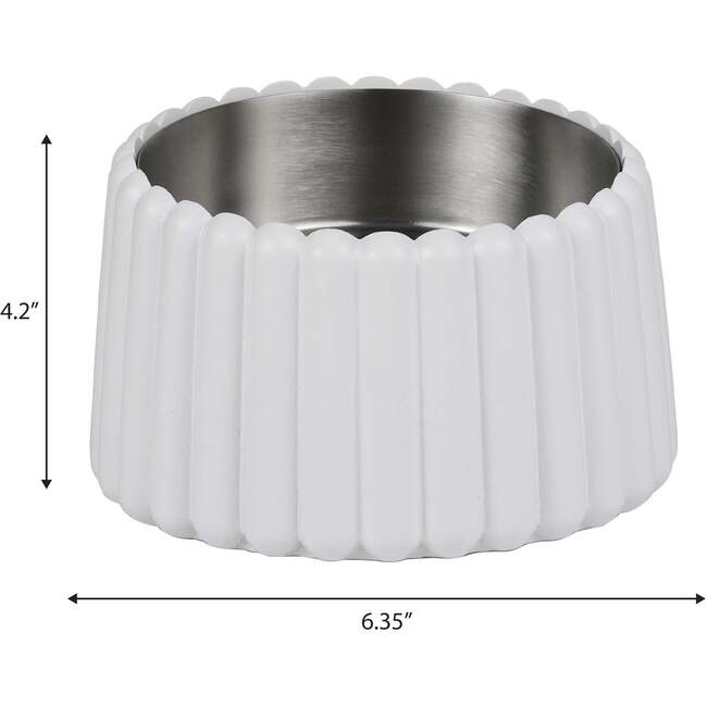 Ripple Ridge Slanted Concrete and Stainless Steel Bowl 16oz (2 Cups) Pet Feeder, White - Pet Bowls & Feeders - 5