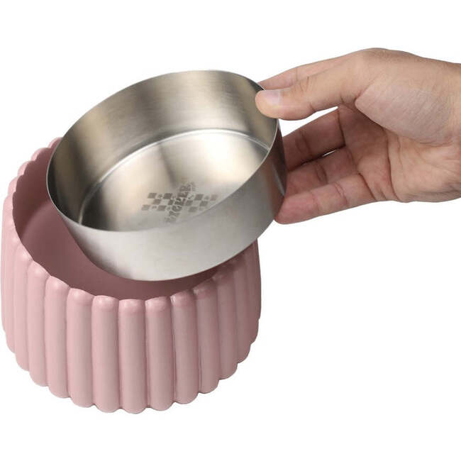 Ripple Ridge Slanted Concrete and Stainless Steel Bowl 16oz (2 Cups) Pet Feeder, Pink - Pet Bowls & Feeders - 8