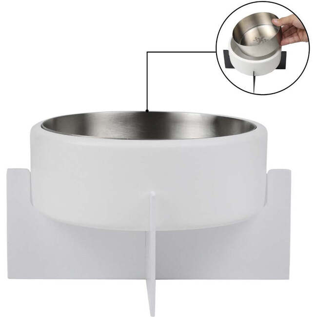Intersecta Concrete and Stainless Steel Bowl 16oz (2 Cups) with Metal Stand Pet Feeder, White - Pet Bowls & Feeders - 6