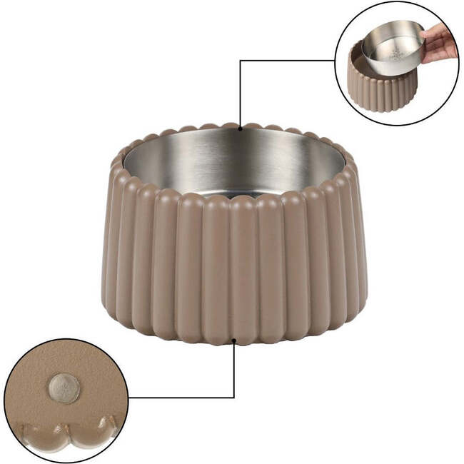 Ripple Ridge Slanted Concrete and Stainless Steel Bowl 16oz (2 Cups) Pet Feeder, Brown - Pet Bowls & Feeders - 6