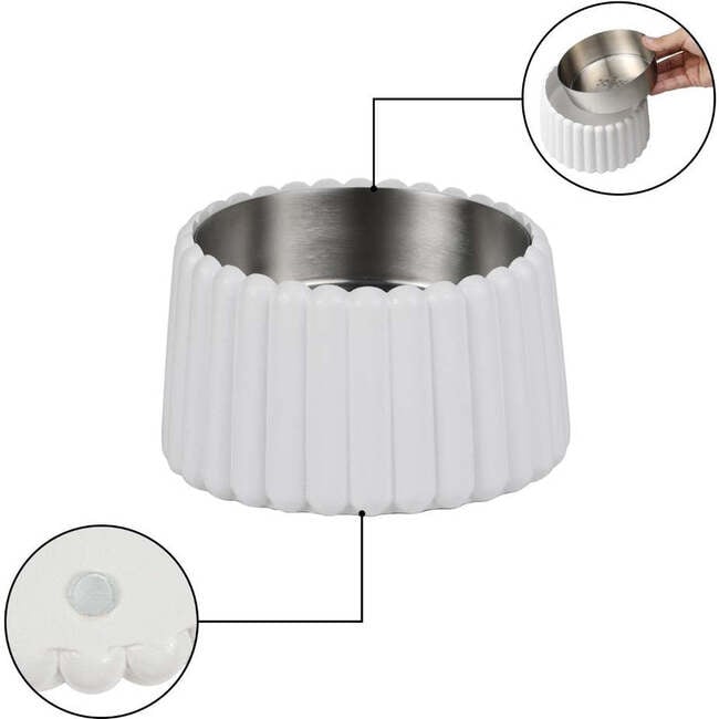 Ripple Ridge Slanted Concrete and Stainless Steel Bowl 16oz (2 Cups) Pet Feeder, White - Pet Bowls & Feeders - 6