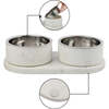 Marbre Modern Weighted Double Marble and Stainless Steel Bowl 12oz (1.5 Cups) Feeder with Non-Slip Marble Tray Set, White - Pet Bowls & Feeders - 6