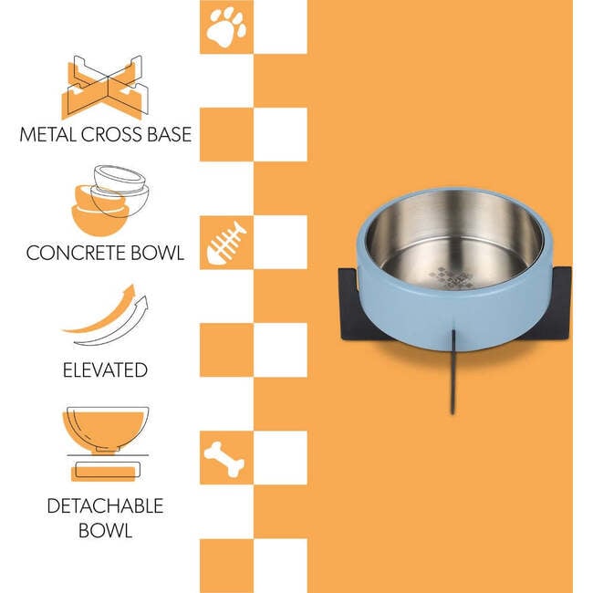 Intersecta Concrete and Stainless Steel Bowl 16oz (2 Cups) with Metal Stand Pet Feeder, Blue/Black - Pet Bowls & Feeders - 4