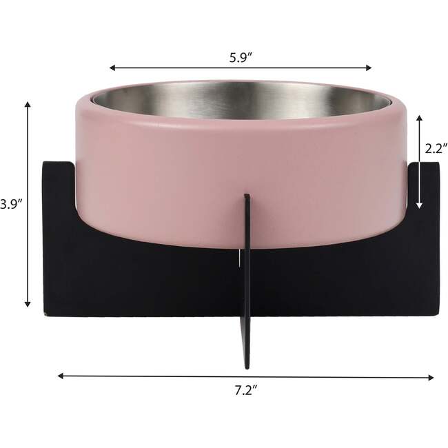 Intersecta Concrete and Stainless Steel Bowl 16oz (2 Cups) with Metal Stand Pet Feeder, Pink/Black - Pet Bowls & Feeders - 5