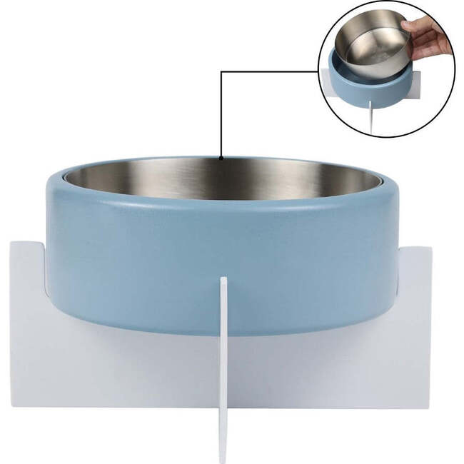 Intersecta Concrete and Stainless Steel Bowl 16oz (2 Cups) with Metal Stand Pet Feeder, Blue/White - Pet Bowls & Feeders - 6