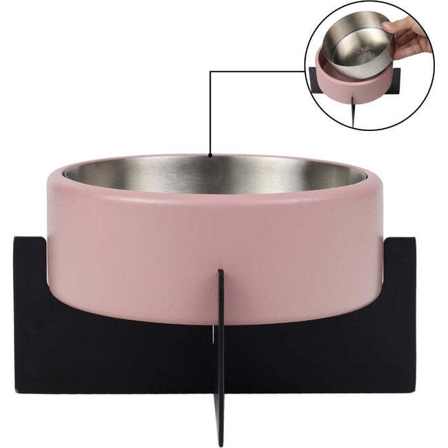 Intersecta Concrete and Stainless Steel Bowl 16oz (2 Cups) with Metal Stand Pet Feeder, Pink/Black - Pet Bowls & Feeders - 6