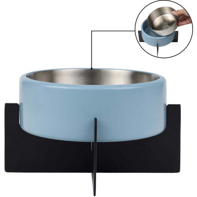 Intersecta Concrete and Stainless Steel Bowl 16oz (2 Cups) with Metal Stand Pet Feeder, Blue/Black - Pet Bowls & Feeders - 6