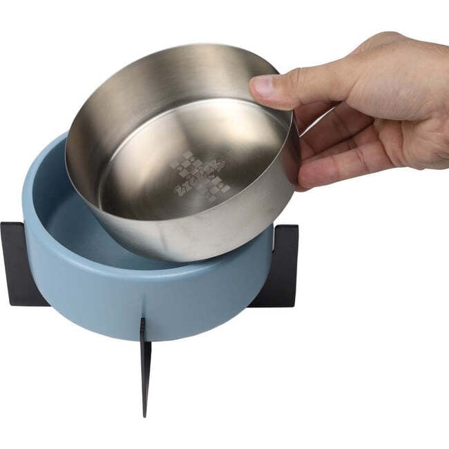 Intersecta Concrete and Stainless Steel Bowl 16oz (2 Cups) with Metal Stand Pet Feeder, Blue/Black - Pet Bowls & Feeders - 8